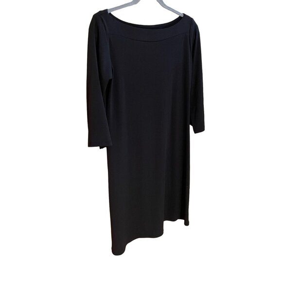 Eliza J Black Midi Dress 3/4 Sleeve Boatneck Slim Fit Size Medium Versatile - Picture 2 of 9
